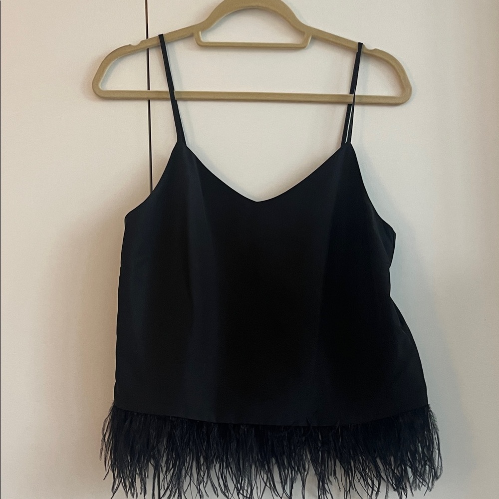 Aqua Black Feather-Hem Top